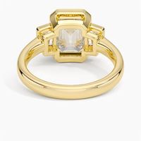 Cincin Wanita Perak Sterling S925 Berlapis Berlian Moissanite 2/5 Karat dengan Desain Geometris Tangga Persegi dan Setting Prong