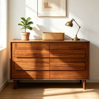 Commode à 6 tiroirs en noyer noir, fabrication directe usine, en bois massif avec poignées encastrées, mobilier de chambre en gros
