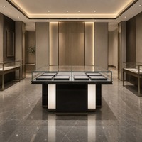 Minimalistische Quadratische Schmuck-Vitrine mit LED-Beleuchtung Glasplatte Anpassbare Aufbewahrungsbasis