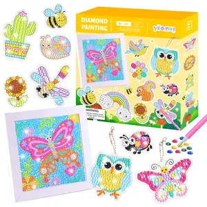 JiangXing 5D Mosaic Arts And Crafts For Kids Girls Diamond Painting Sticker Keychains Set Number Painting Craft Gem Sticker Kit