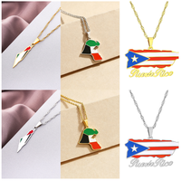 Collier tendance en acier inoxydable avec pendentif drapeau national et contour de carte de pays (Palestine, Koweït, Porto Rico) – Cadeau souvenir décoratif