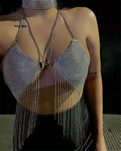 Women Sexy Metal Body Chain Backless Bling Halter Bra Chain Halter <strong>Top</strong> <strong>Golden</strong> Chest Chain Fashion Girl Festival <strong>Crop</strong> <strong>Tops</strong> - Product Image 3