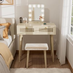 Tocador de Maquillaje <span class=keywords><strong>para</strong></span> <span class=keywords><strong>Niñas</strong></span> <span class=keywords><strong>con</strong></span> <span class=keywords><strong>Espejo</strong></span> y Luces, Set de Tocador <span class=keywords><strong>con</strong></span> Taburete, Mesa de Maquillaje <span class=keywords><strong>con</strong></span> Cajones y Enchufe - Product Image 1