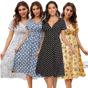 Vestido Casual de Verano con Estampado Floral para Mujer, Estilo Coreano, Cintura Ajustada, Manga Corta, Largo hasta la Rodilla, en Oferta - Product Image 1