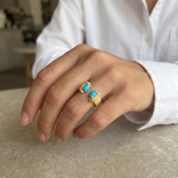 Micro-Pavé Edelstein Verstellbarer Offener Ring mit Doppelstein, Vergoldetes Kupfer, Verschiedene Farben, Breiter Ring für Party und Alltag