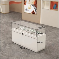 Vitrine à bijoux en verre avec éclairage LED, durable, rectangulaire, finition vernie, panneau artificiel sans peinture, blanc transparent, mobile