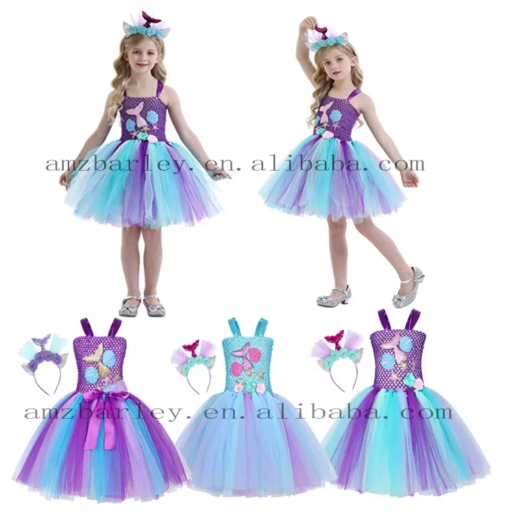 Mermaid Dress for Little Girls Mermaid Tutu Skirt Costume Halloween Birthday Party Outfit with Headband