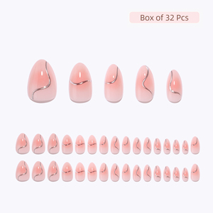 Summer Almond Artificial Custom <strong>Nails</strong> Gold <strong>Line</strong> <strong>Design</strong> Fingernails False Fake <strong>Nail</strong> Luxury Soft Gels Press on <strong>Nails</strong> Sets - Product Image 3