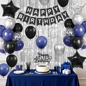 Décoration d'<span class=keywords><strong>anniversaire</strong></span> bleu marine et noir <span class=keywords><strong>pour</strong></span> hommes avec bannière de ballons bleus et noirs, rideaux à franges, ballons en feuille, décoration de gâteau - Product Image 5