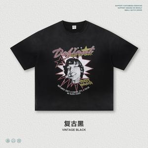 เสื้อยืดผู้ชายลายพิมพ์สุดเท่สไตล์วินเทจ เสื้อยืดผ้าฝ้าย พิมพ์ลายดิจิตอล 3 มิติ สีดำ ทรงโอเวอร์ไซส์ ล้างสีแบบแอซิดวอช เสื้อยืดพรีเมียม - Product Image 3