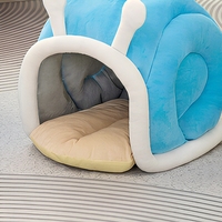 Halboffenes Katzenbett Pluesch warm Winter Haustierhaus Schlafnest atmungsaktiv Indoor fuer Katzen kleine Hunde niedlich blau