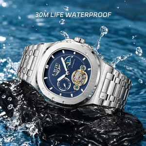 Orologio Automatico LIGE LG6837 per Uomo, Meccanico con Tourbillon, Fasi Lunari, Impermeabile in Acciaio, Luminoso, Elegante da Polso + Scatola - Product Image 4