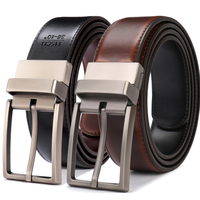 Sabuk Kulit Pria Desain Baru 3.2CM Warna Cognac dan Hitam, Sabuk Kulit Asli Bolak-Balik untuk Pria dengan Gesper Putar