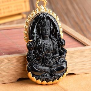 Pendentif déesse de la miséricorde en jadéite noire naturelle, incrusté d'argent S925, pour hommes et femmes, vente en gros C283 - Product Image 3
