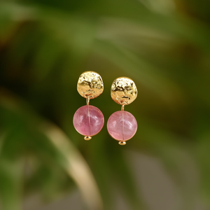 Pendientes de Bola Modernos y a la Moda para Mujer, Acero Inoxidable 316L, Chapado en Oro PVD, Gema Rosa Sostenible - Product Image 3
