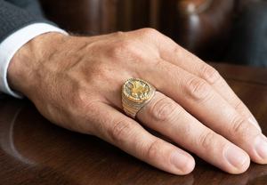 Luxury Gold Plated Copper Brass Men <b>Ring</b> Fashion Jewelry Classic <b>Statement</b> Finger <b>Ring</b> for Festival Wedding Anniversary Party - Product Image 4