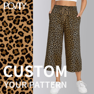 POVTY imprimé personnalisé femmes ample Capri Lounge pantalon été pour beurre doux cordon taille large décontracté poches ODM vente en gros - Product Image 3