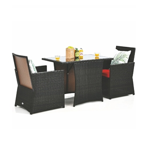 3-Piece Outdoor Wicker <b>Bistro</b> Set with Glass Top Dining <b>Table</b> and 2 Comfortable Armchairs for Patio, Garden and Balcony Use - Product Image 1