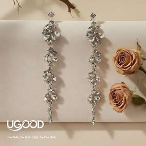Pendientes colgantes de cristal UGood con diseño de flor chapados en rodio para mujer, joyería estética para salidas informales - Product Image 5