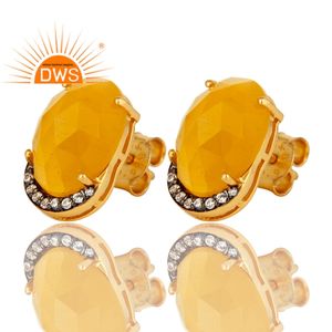 2020 Newly Arrival Stud <b>Earrings</b> 18k <b>Gold</b> Plated Jewelry Manufacturer CZ Yellow Moonstone Gemstone <b>Earrings</b> - Product Image 2