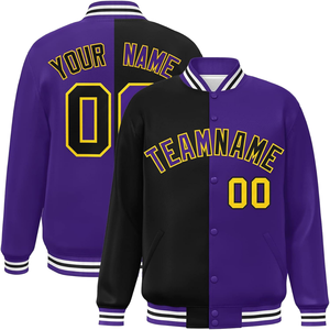 Chaqueta Varsity de Lona Estilo Urbano, Holgada, con Colores en Contraste, Botones, Bordado Personalizado, Parches con Logotipo del Equipo, Vintage, Resistente al Viento - Product Image 1