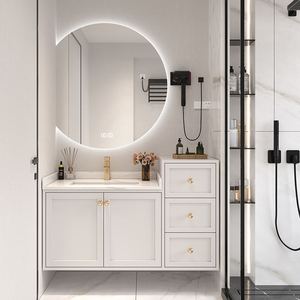 Meuble de salle de bain intelligent moderne en bois massif, combinaison simple de lavabo haut et bas, lavabo intelligent - Product Image 2