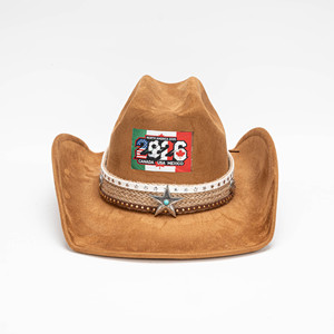 Chapeau de cowboy vintage en faux daim avec bande ornée d'étoiles, patch drapeau nord-américain, chapeau de cowboy western pour hommes et femmes - Product Image 2