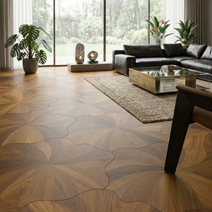 Parquet en chêne blanc contrecollé sur mesure, artisanal, motif lotus, 15 mm, résistant à l'usure, norme E0 AC5, incrustation florale symétrique - Product Image 2