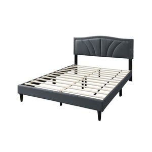 Modern Modern Vintage Look <b>Queen</b> <b>Size</b> <b>Bed</b> Charcoal Burlap Fabric Nailhead Trim Accents Headboard Bedframe - Product Image 6