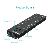 Hub USB 2.0 Sipolar A-805P de 20 Puertos, Cargador para Accesorios de Computadora, Estación de Carga para Teléfono de 120W