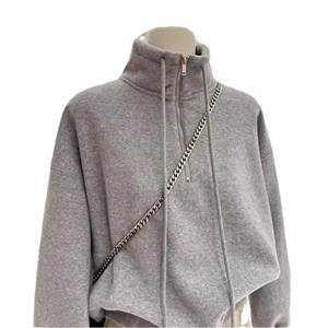 Blusa Feminina de Manga Longa com Gola Botão Estilo Hong Kong, Meio Zíper, Primavera e Outono, Estilo Coreano - Product Image 2