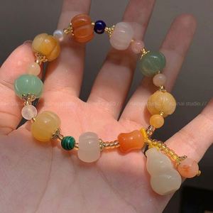 Chinese Style Natural <b>Gold</b> Jade Pumpkin Beads <b>Beaded</b> <b>Bracelets</b> for Women Lady Gourd Pendant <b>Bracelet</b> Female Fine Jewelry - Product Image 4