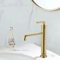 Robinet mitigeur moderne en laiton poli à poignée unique pour lavabo sur colonne, avec cartouche céramique, installation monotrou sur comptoir