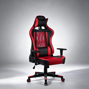 Chaise de jeu <span class=keywords><strong>rouge</strong></span> à dossier haut avec accoudoirs réglables 2D, support lombaire, design en maille respirante pour les joueurs PC <span class=keywords><strong>et</strong></span> <span class=keywords><strong>siège</strong></span> ergonomique de bureau - Product Image 2