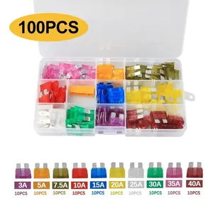 100 pièces de taille moyenne Type de lame assortiment de fusibles de <span class=keywords><strong>voiture</strong></span> 3A 5A 7.5A 10A 15A 20A 25A 30A 35A 40A ensemble de fusibles Auto <span class=keywords><strong>voiture</strong></span> camion avec clip de boîte - Product Image 2