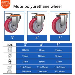 Edelstahl halterung Polyurethan Geräuschlos drehbar drehbar Industrielles Rotlicht-PU-Lenkrad mit Bremse - Product Image 4