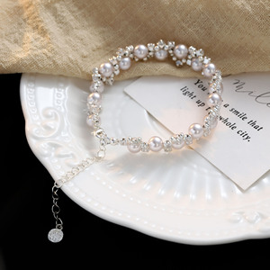 Fashion Beaded <b>Bracelet</b> Zinc Alloy Pearl Crystal Wedding Jewelry - Product Image 3