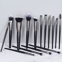 GR139 Ensemble de 15 pinceaux de maquillage pour le visage avec manche en bois argenté pour fond de teint et anticernes
