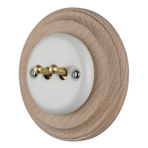 Cổ Điển Flush Gắn Trắng Gốm Retro 2 Gang Kim Loại Chuyển Đổi Tường Thiết Bị Chuyển Mạch Với Khung Gỗ - Product Image 3