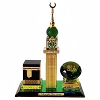 Cadeaux religieux musulmans Verre de cristal Kaaba Makkah Modèle de la tour de l'horloge de la Mecque royale Souvenirs sculptés à la main Forme de bloc Abraj Al Bait
