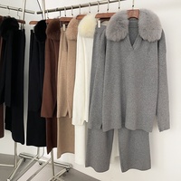 Veste en Laine et Fourrure de Renard Ensemble 2 Pièces avec Col Amovible en Grande Fourrure – Manteau Polyvalent Décontracté Prêt pour le Bureau