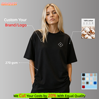 T-shirt en coton 270 GSM 100 % coton, imprimé graphique personnalisé, décontracté pour femme, été, biologique, vente en gros, t-shirt personnalisé