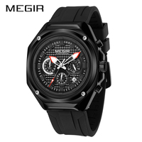 Montre chronographe à quartz pour homme MEGIR, très vendue, étanche, bracelet en silicone, grande taille, montres de luxe pour homme, Orologio Uomo