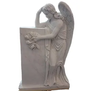 화이트 대리석 오픈 날개 천사 동상 묘비 주stone 돌