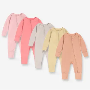 Baju monyet lengan panjang satu potong, jumpsuit bambu lengan panjang lembut untuk bayi piyama tanpa kaki dengan sarung tangan