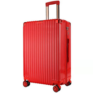 Red Trolley <b>Suitcase</b> 4 Wheel Zipper <b>Lock</b> Women's Travel Case Durable Solid Color - Product Image 5
