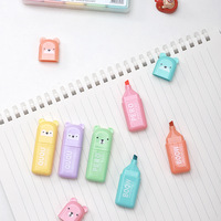 Marcadores de texto personalizados con logotipo, 4/5/6 colores, mini, kawaii, de doble punta, con forma de dibujos animados, para estudiantes