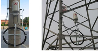 Caja de empalme de fibra óptica OPGW con cúpula metálica para instalación en torres y postes, para líneas de alta tensión montadas en estructuras.