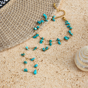 Bracelet en pierre turquoise double couche avec chaîne en or, bijoux unisexes JDB0106052 - Product Image 4