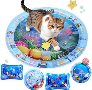 Tapis de jeu aquatique interactif pour chat, tapis gonflable à éclaboussures, thème poissons océaniques, jouet sensoriel en PVC pour chat, tapis d'activité durable pour animaux de compagnie - Product Image 1